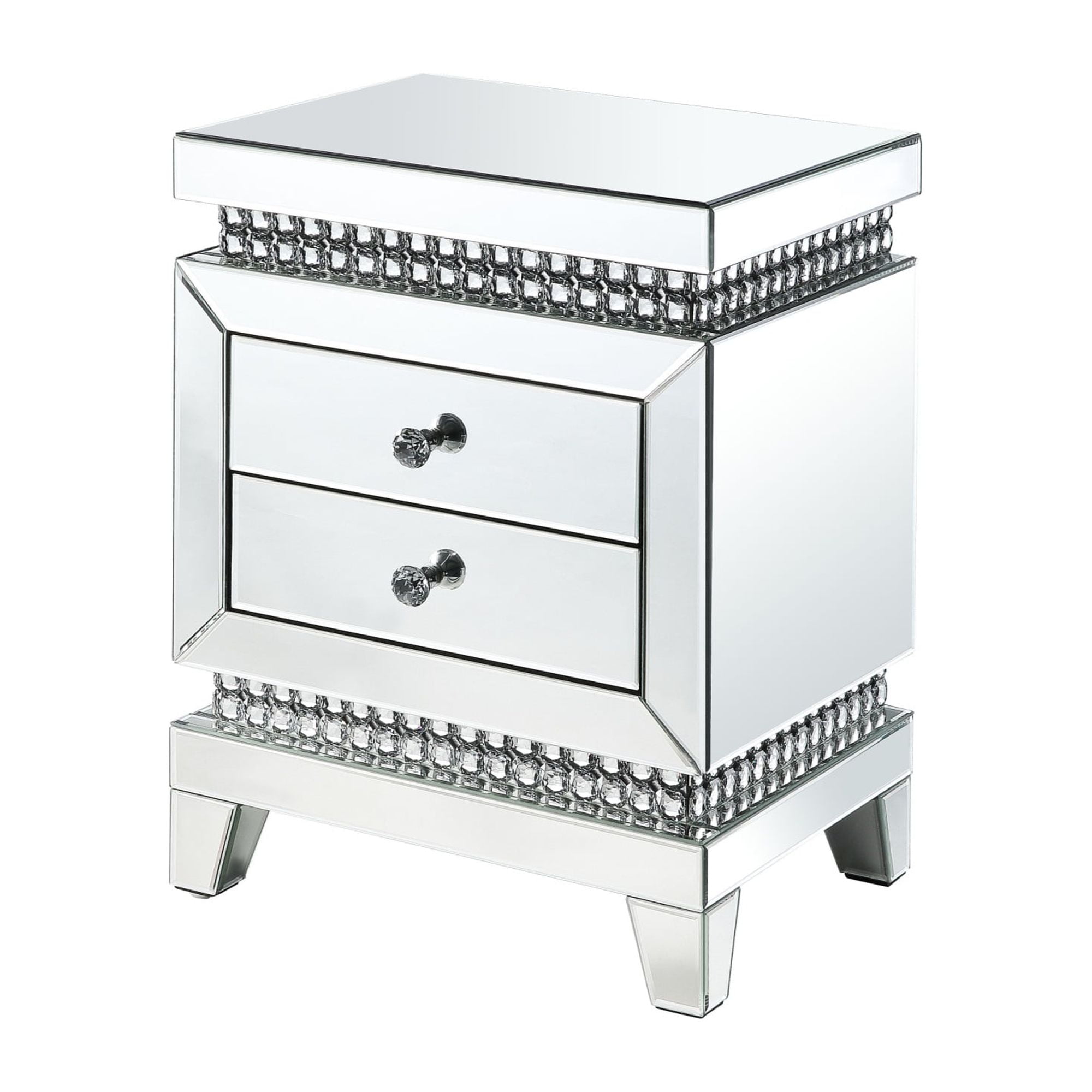 24" Glamourous Mirrored Wood Accent Table with Faux Crystals