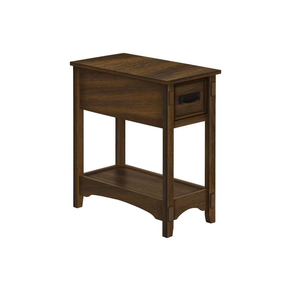 Walnut Brown Veneer Rectangular Accent Table with Storage Drawer