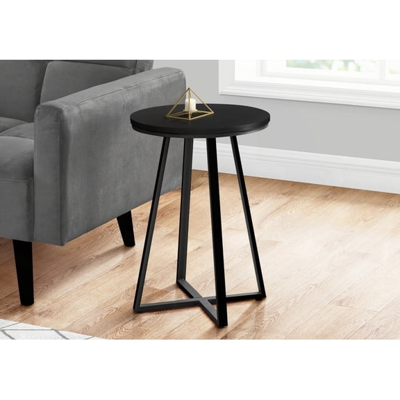 Accent Table, Round, Side, End, Nightstand for Living Room & Bedroom, Black Laminate & Metal, Modern Design