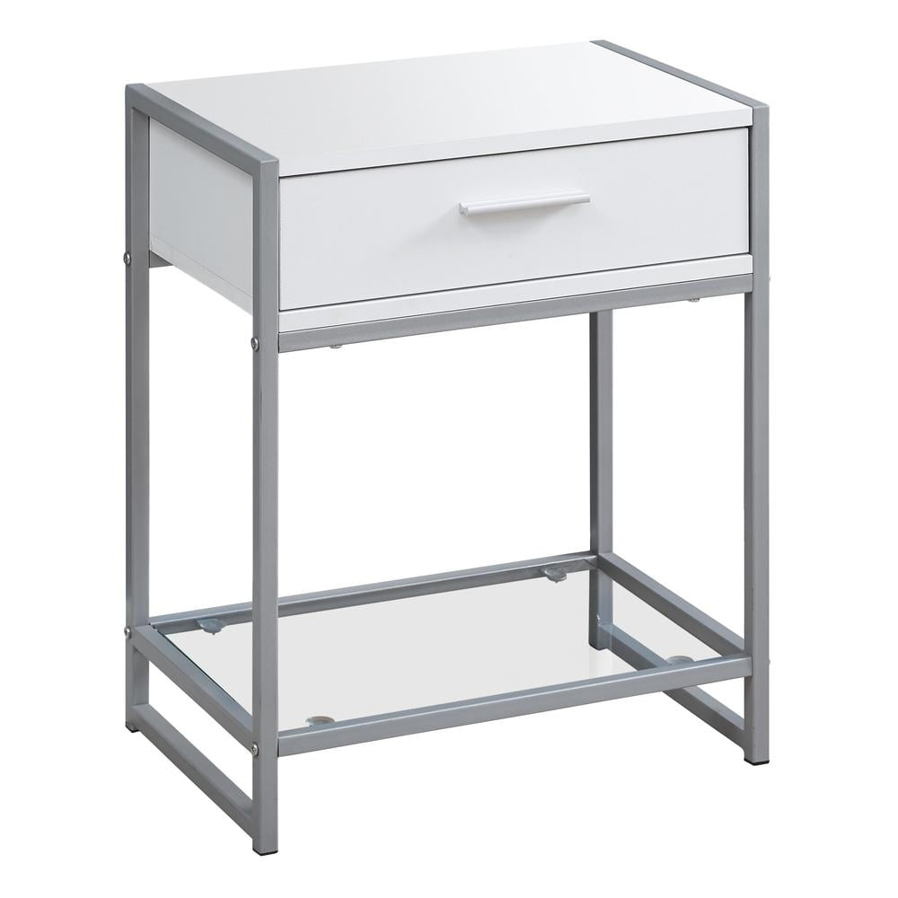 White and Silver Rectangular Metal and MDF Side Table with Storage