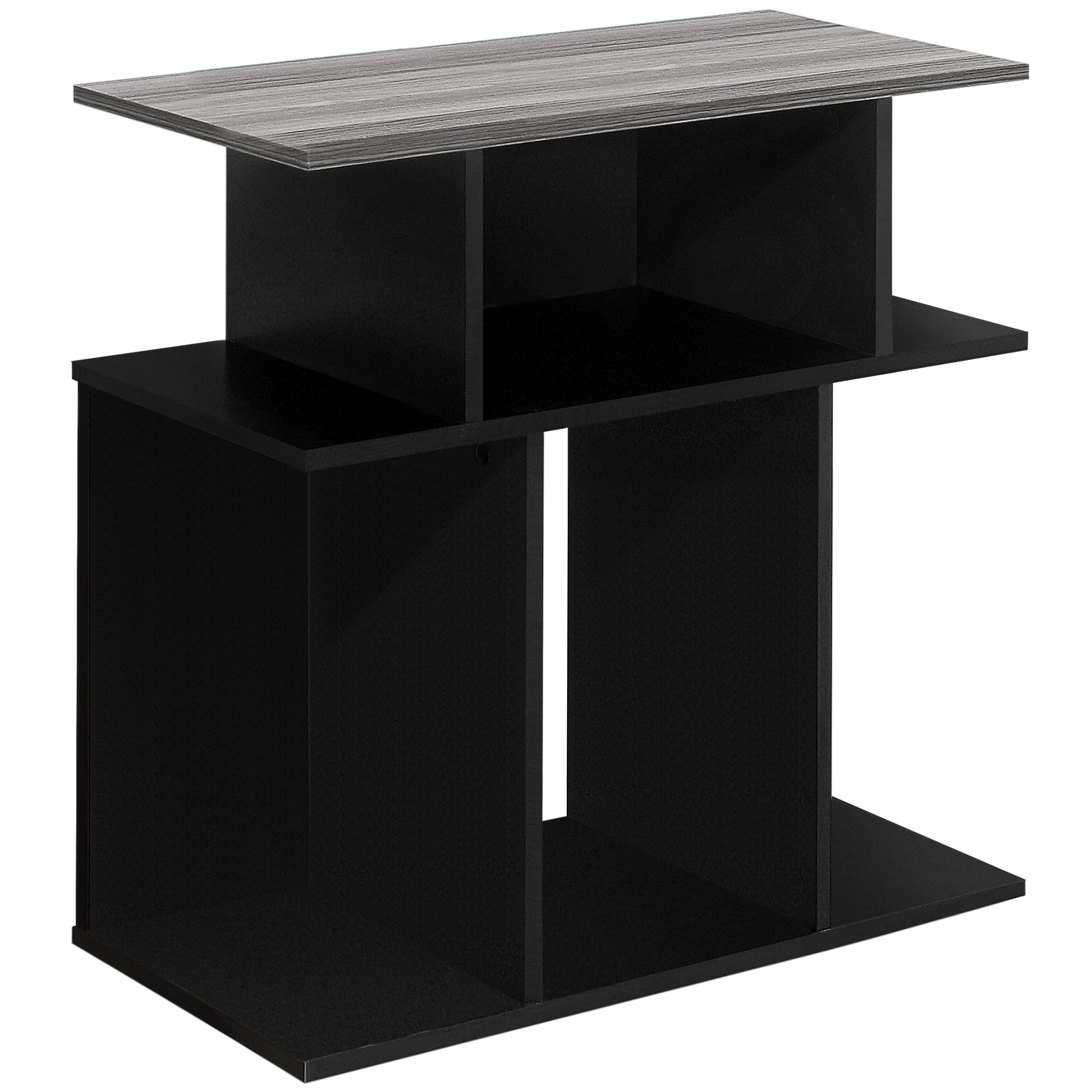 Black and Gray Solid Wood Rectangular Side Table with Shelves