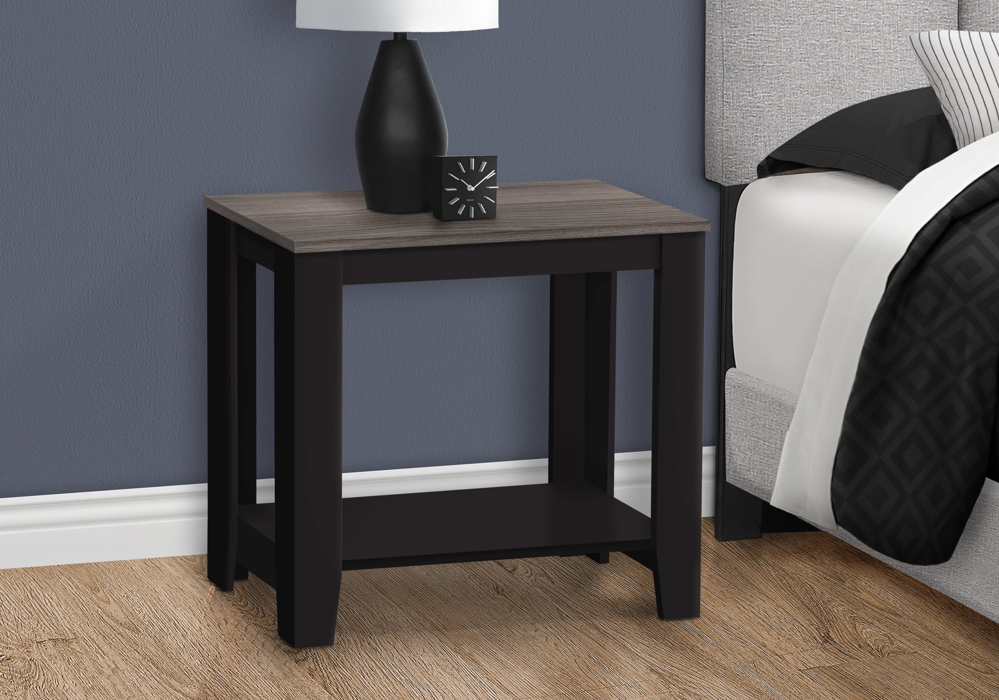 Chic Two-Tone Black and Gray Wood Grain Rectangular Side Table