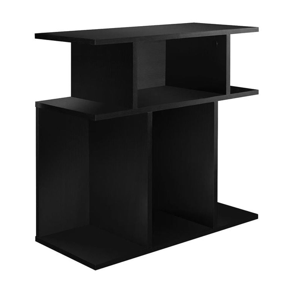 Black Contemporary Wood Rectangular End Table with Shelves
