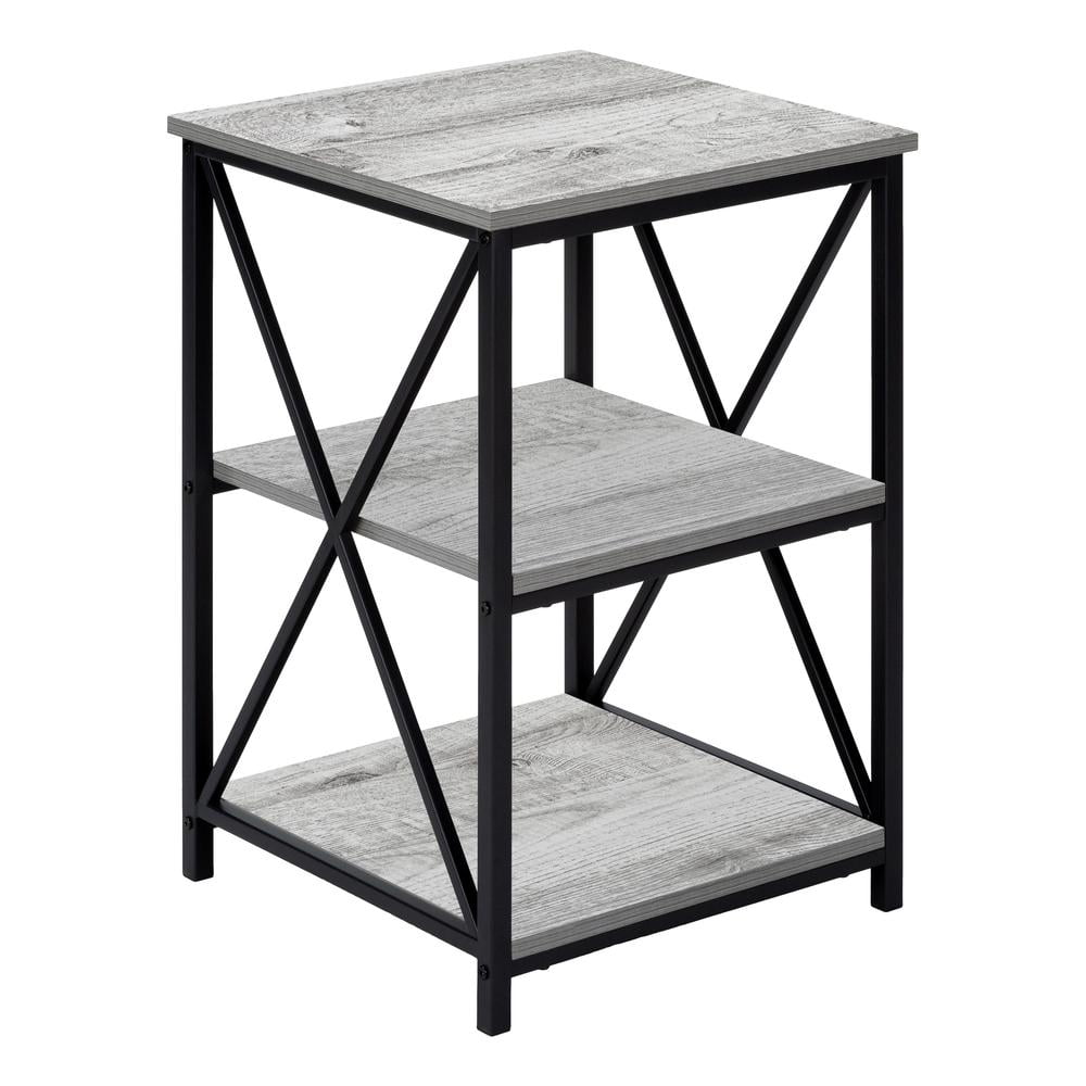 Modern Industrial Black Metal & Grey Wood Square Side Table