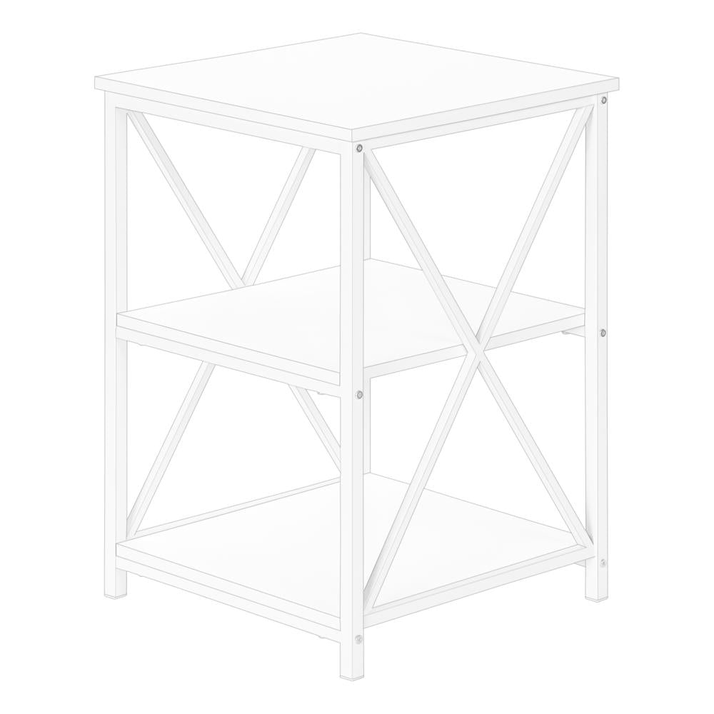 White Metal and Wood Square Contemporary Side Table