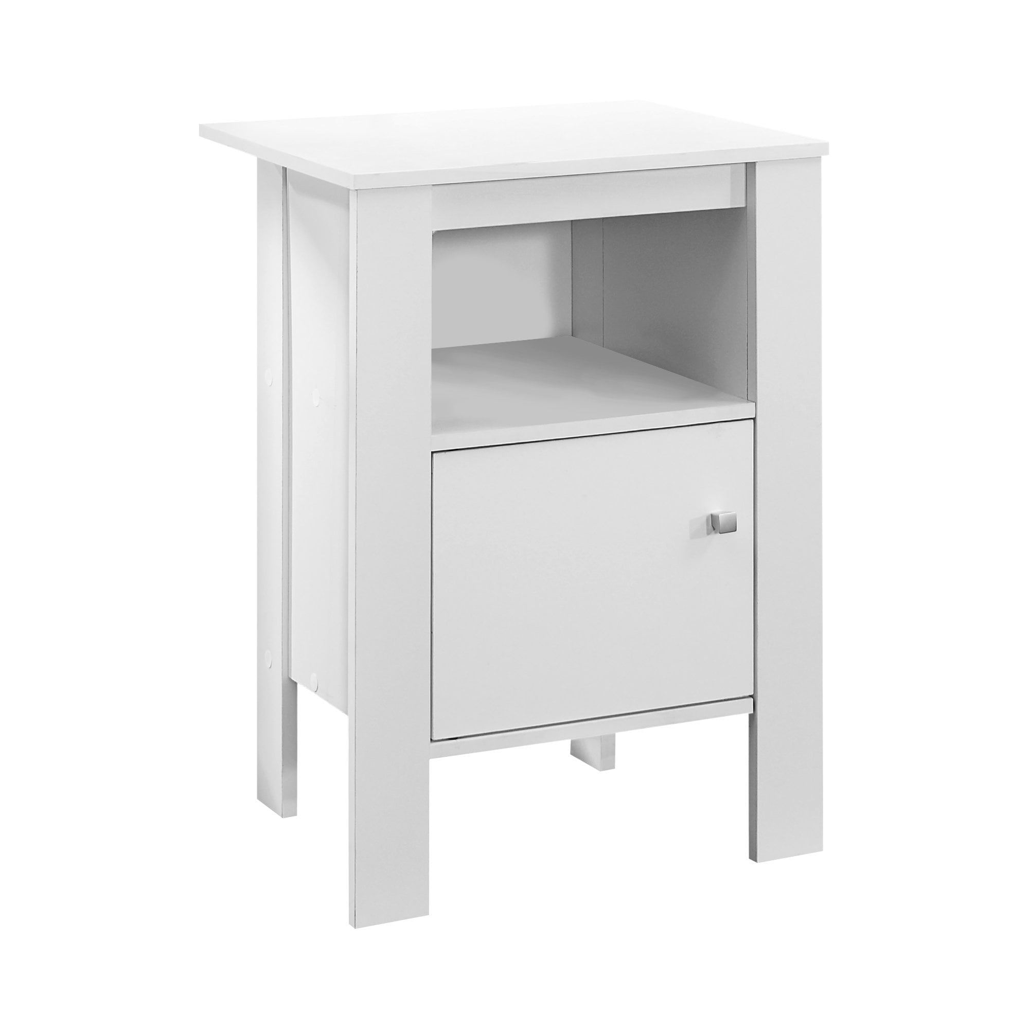 Elegant White Wood Accent Table with Open Shelf and Storage Cabinet