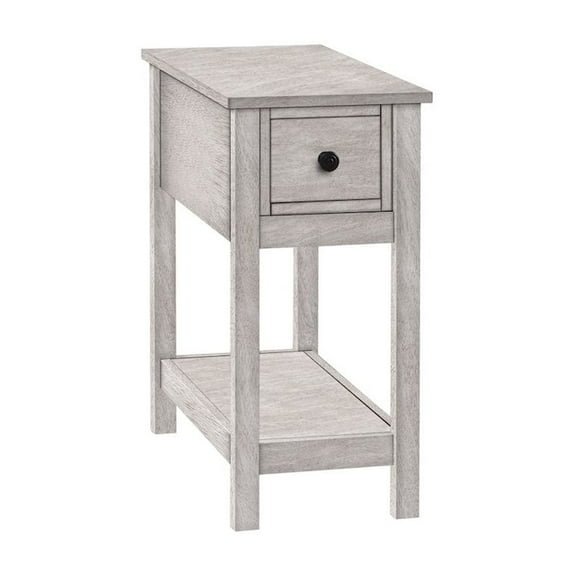 Accent Table - Side Table - 2 Tier - Narrow - Bedroom - Drawer - Gray Veneer