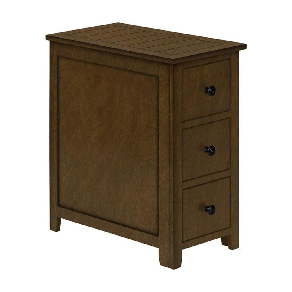 Espresso Brown Wood Rectangular Side Table with Storage Drawers