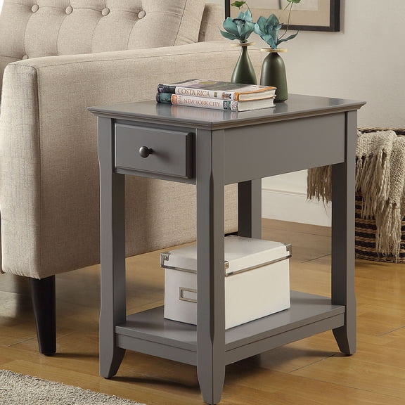 Accent Table, Solid Wood and MDF Rectangular End Table with Open Bottom Storage Shelf and Tapered Legs, Grey Finish, 23"H x 13"W x 22"D, Versatile Side Table for Living Room