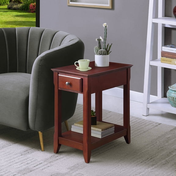 Accent Table With Bottom Shelf & Drawer - Ideal For Small Room Decor Wood Living Areas