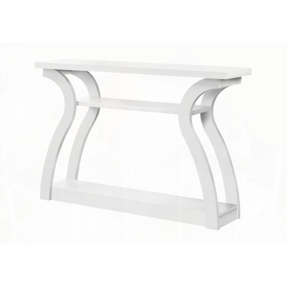 Accent Table for Living Room & Bedroom, Narrow, White Laminate, Contemporary Curved Design