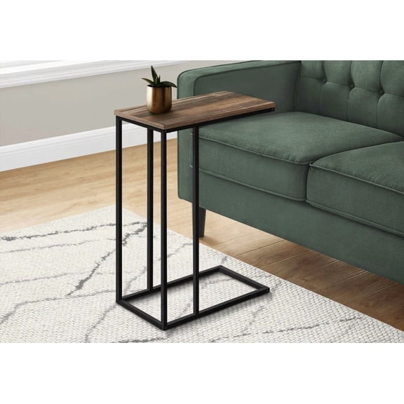 Accent Table in C-shape - Ideal for Living Room, Bedroom - Brown Laminate & Black Metal - Contemporary Modern