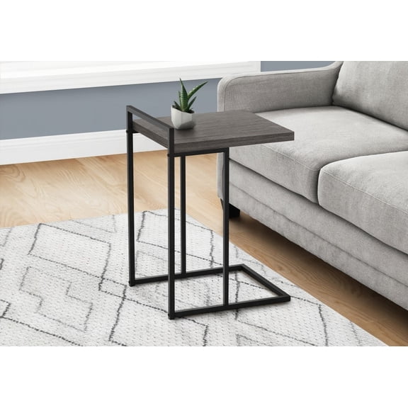 Accent Table in Grey Laminate with Black Metal Base, C-shaped for Living Room & Bedroom