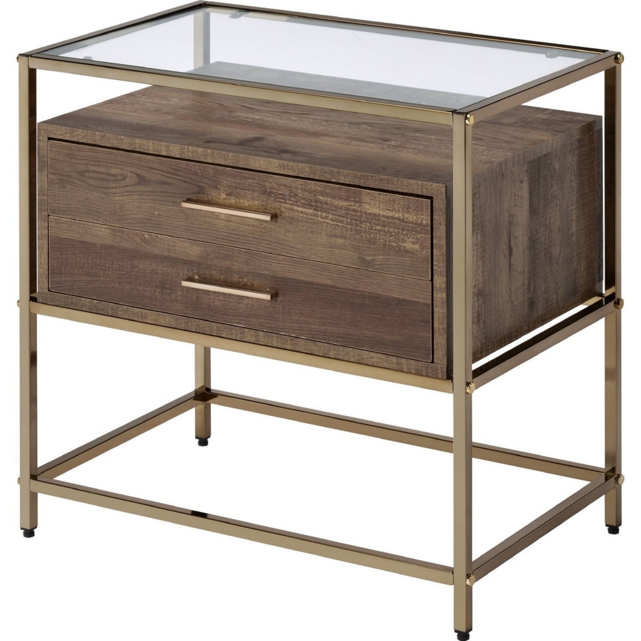 Grandeur Brown and Gold Metal Frame Accent Table with Glass Top