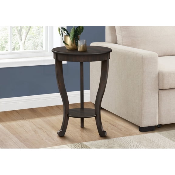 Accent Table with 2 Tiers, Brown Veneer, Traditional Round Side/End/Lamp Table for Bedroom and Living Room