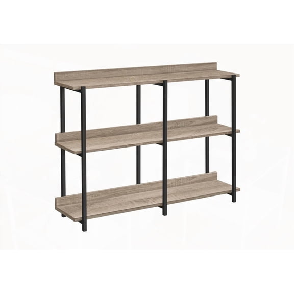 Accent Table with 3-tier, Long Rectangular Top & 2 Storage Shelves in Dark Taupe & Black Metal, Contemporary for Living Room & Bedroom