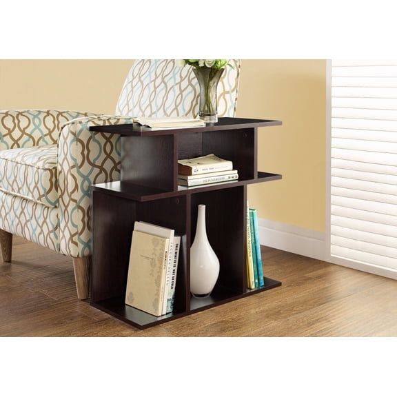 Accent Table with 6 Open Shelves, Brown Laminate, Contemporary Design for Living Room & Bedroom