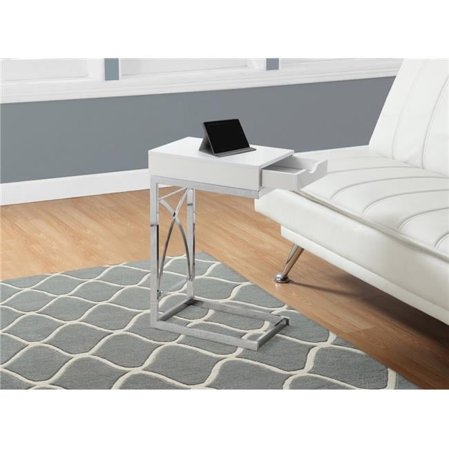 Glossy White Contemporary C-Shaped Snack Side Table with Storage
