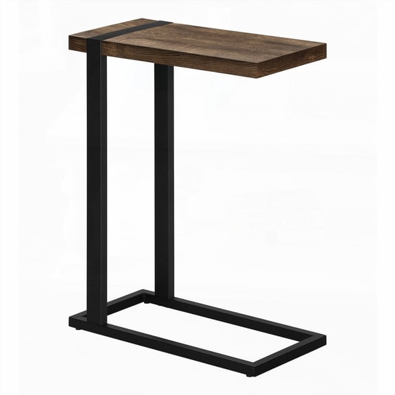Accent Table with C-Shaped Design, Brown Laminate & Black Metal for Living & Bedroom