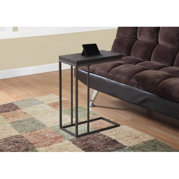 Accent Table with C-shape for Living Room, Bedroom - Brown Laminate & Metal, Contemporary