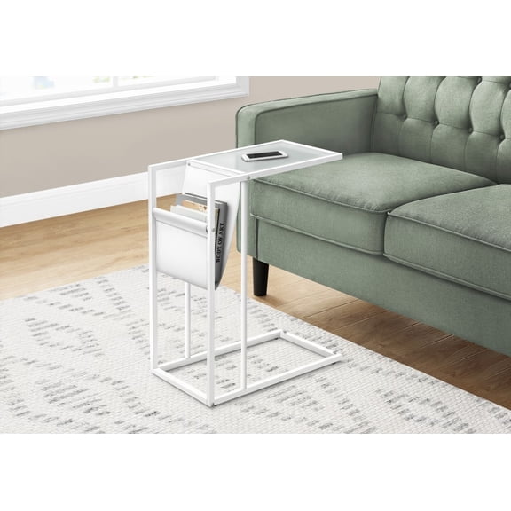 Accent Table with C-shaped Design, White Leather Look, Modern Style