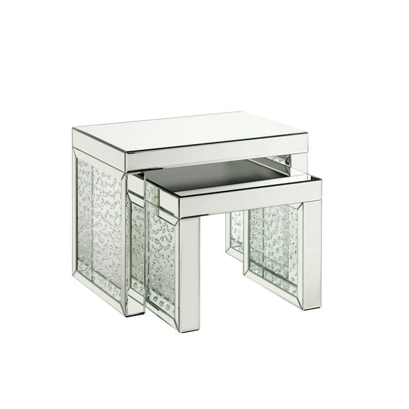 Accent Table with Mirrored Top and Faux Crystal Accent, Small, Silver