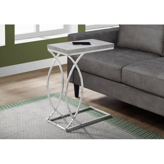 Accent Table with Spacious Grey Laminate Top and Chrome Metal, for Living & Bedroom