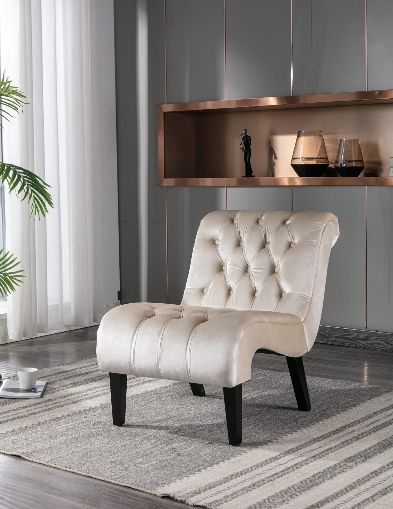 Accent Tufted Armless Chaise Lounge, Leisure Reclining Chair with Wood ...