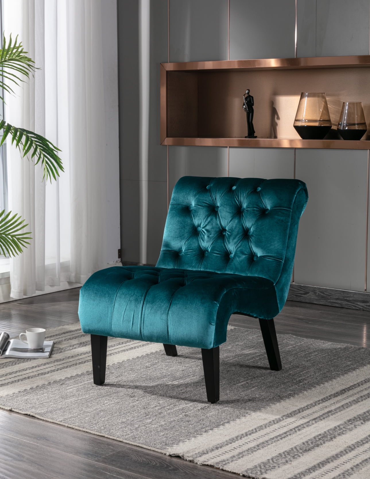 Accent Tufted Armless Chaise Lounge, Leisure Reclining Chair with Wood ...