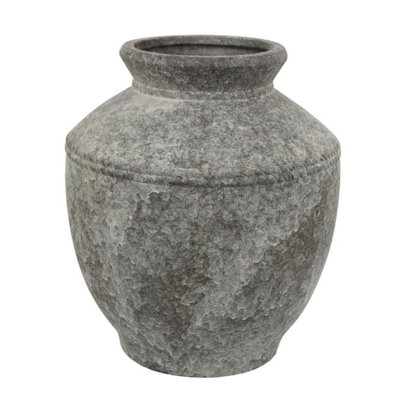 Accent Vase, Antique Brown Gray Ceramic, Modern Pot Shape, 16 Inch