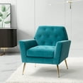thumbnail image 1 of Accent Velvet Armchair, Modern Upholstered Leisure Chair Club Chair with Button Tufted Backrest and Square Armrest, Lazy Chair Single Chair for Living Room, Pub, Office, Blue, 1 of 10