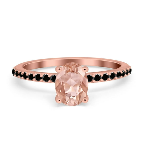 Accent Wedding Ring Black Rose Tone Simulated Morganite CZ 925 Sterling Silver Size 6