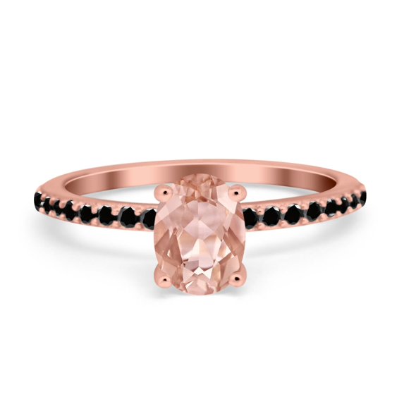 Accent Wedding Ring Black Rose Tone Simulated Morganite CZ 925 Sterling Silver Size 8