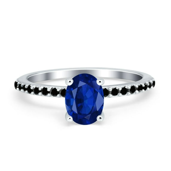 Accent Wedding Ring Black Simulated Blue Sapphire CZ 925 Sterling Silver Size 7