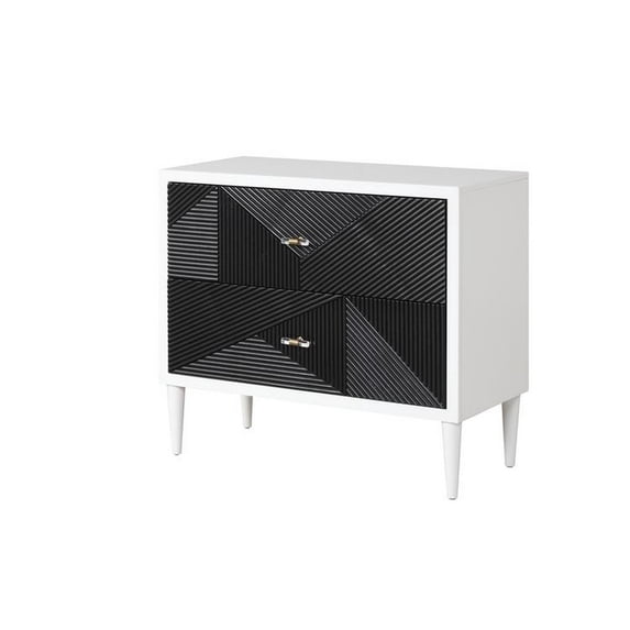 Accent table with Geometric Pattern 2 Drawer Front Black and White