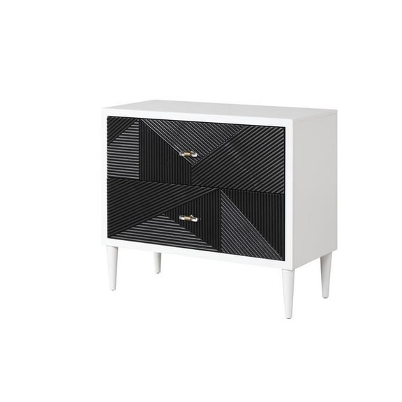 Accent table with Geometric Pattern 2 Drawer Front Black and White