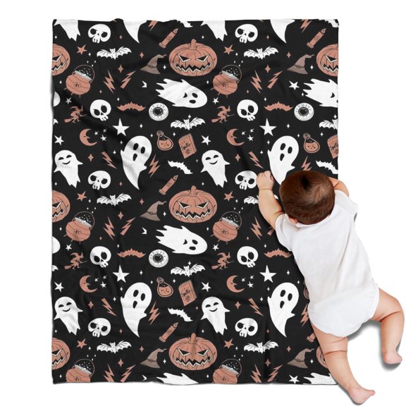 Accented Spooky Halloween Pattern Blanket,Comfortable Soft Flannel Throw Blanket,All Season,Warm Lightweight Blankets for Sofa Bed Couch Living Room Chair,30"x40"