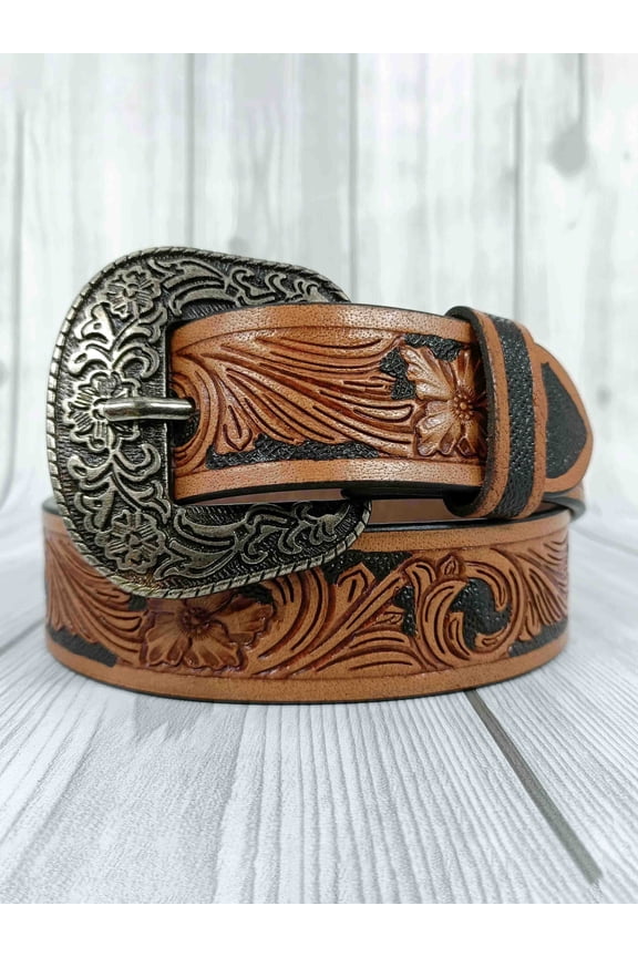 Accents Floral Pattern Tooled Western Belt