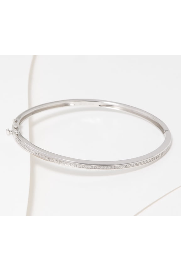 Accents by Affinity Diamond Sterling Silver Hinged Bangle 6-3/4"