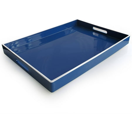 Accents by Jay Blue With White Lines Rectangular Tray