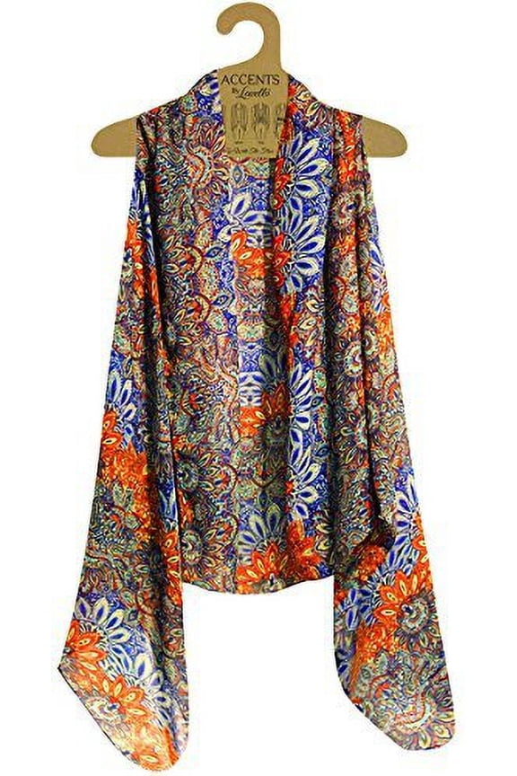 Accents by Lavello Sheer Designer Vest, Cobalt/Orange Persian Print