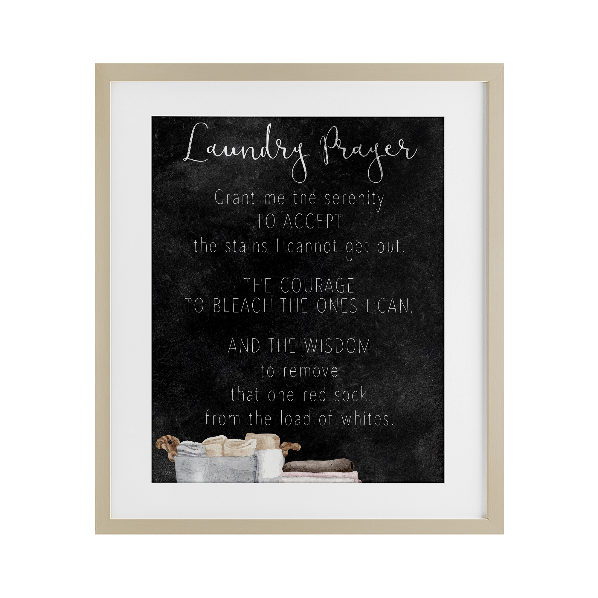 Accept The Stains Laundry Prayer Birch Framed Print Under Glass, design by Kim Allen