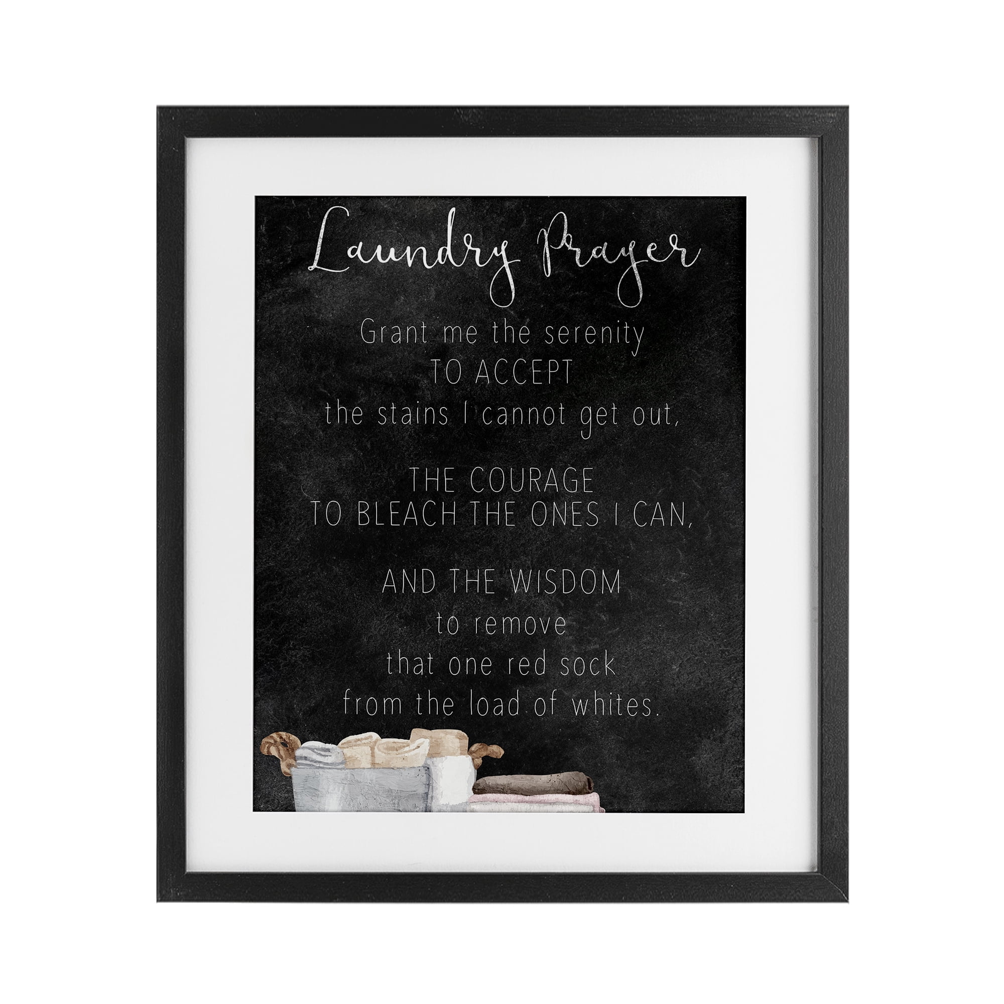 Accept The Stains Laundry Prayer Black Framed Print Under Glass, design by Kim Allen