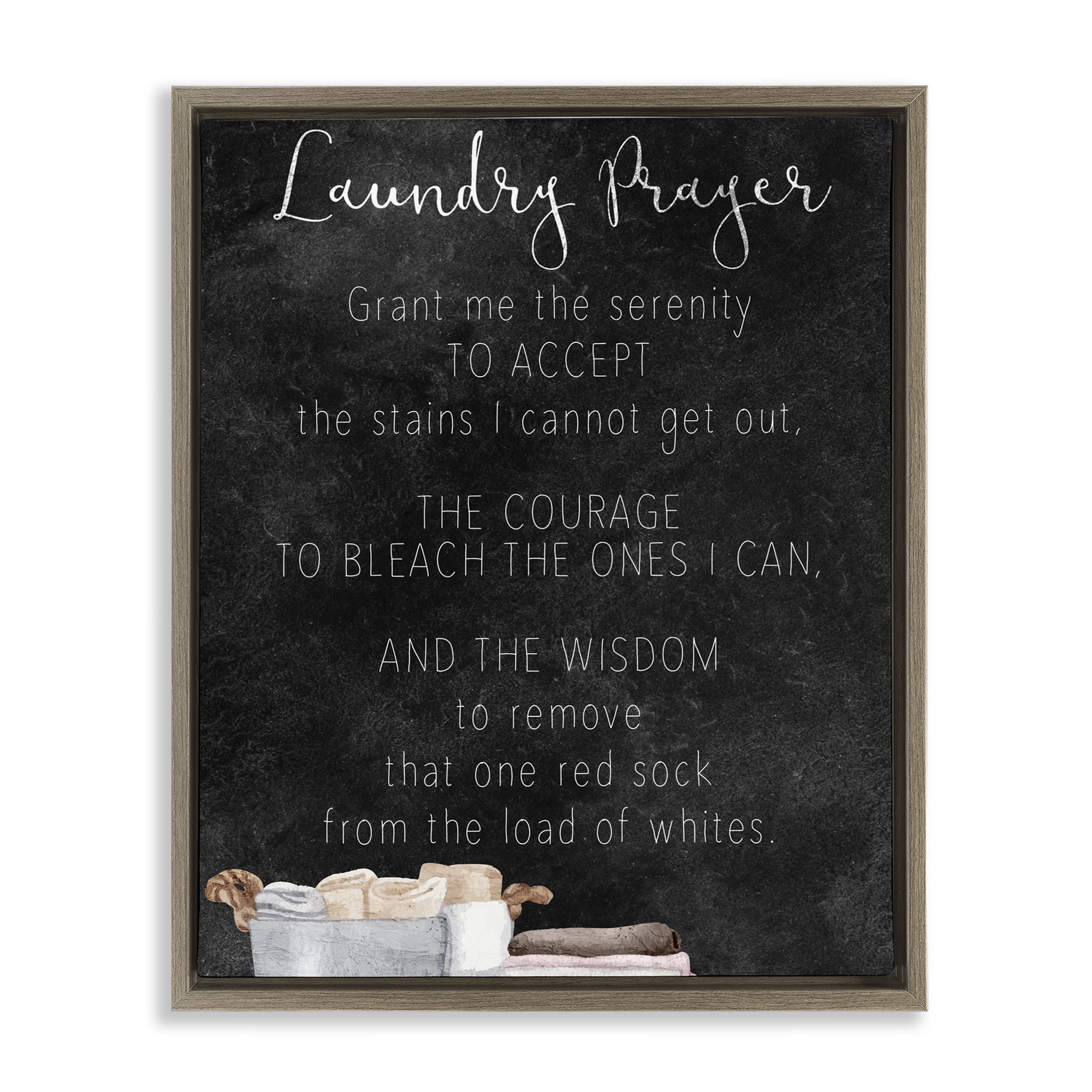 Accept The Stains Laundry Prayer Brown Framed Floater Canvas Wall Art, design by Kim Allen