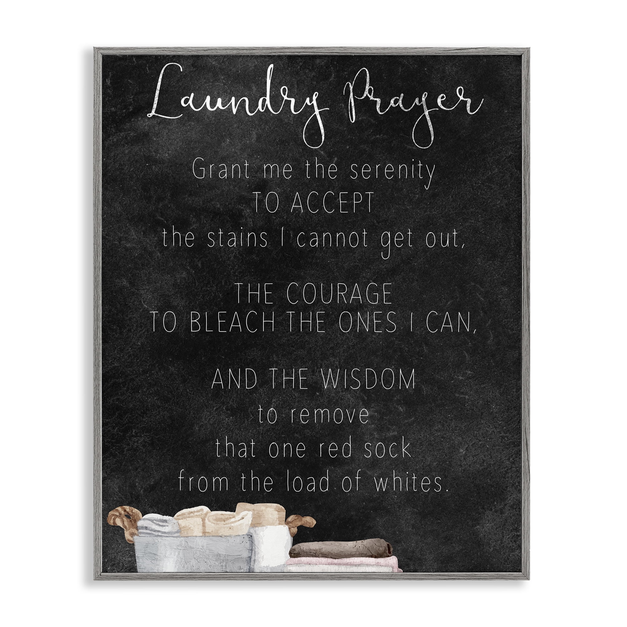 Accept The Stains Laundry Prayer Gray Framed Giclee Art, design by Kim Allen