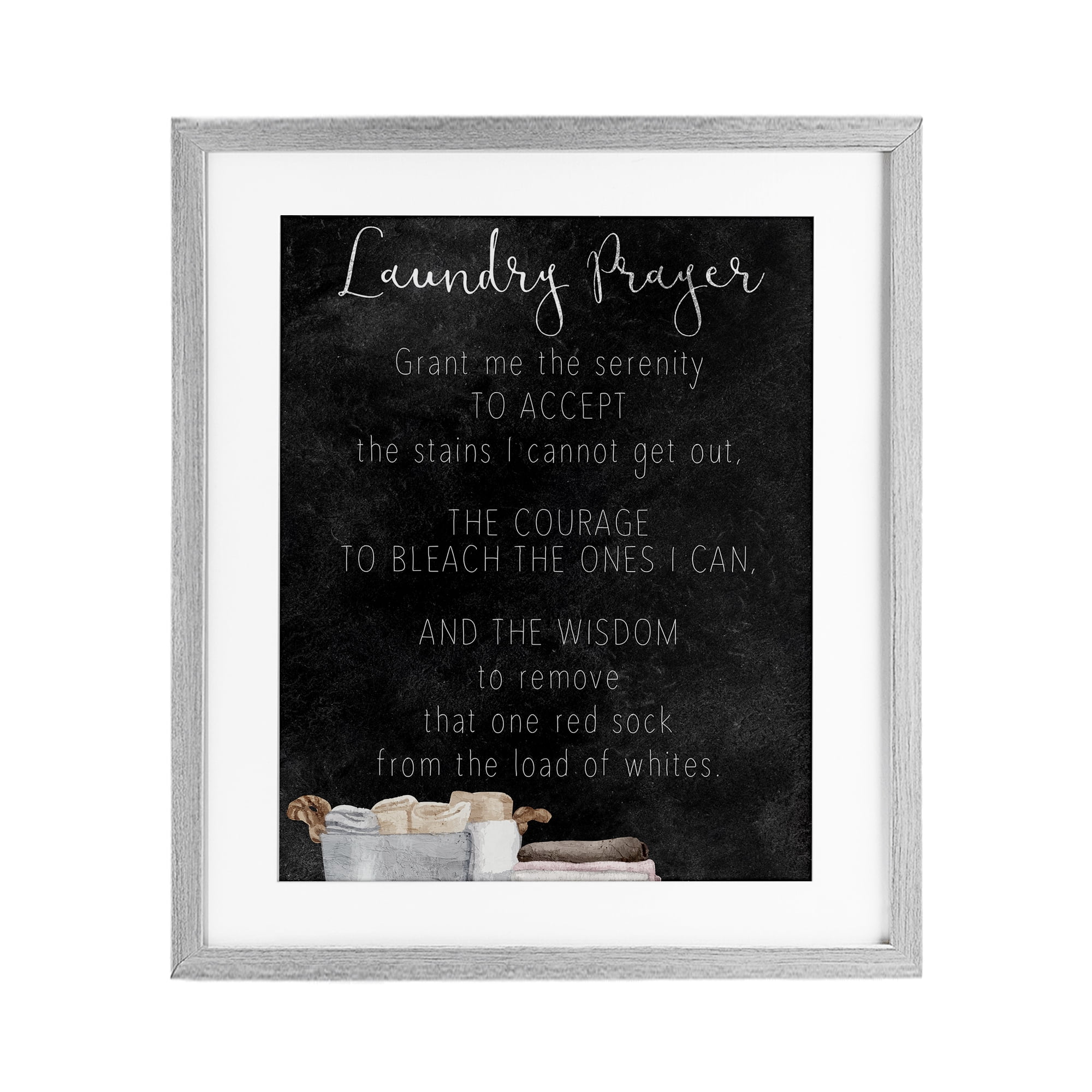 Accept The Stains Laundry Prayer Gray Framed Print Under Glass, design by Kim Allen