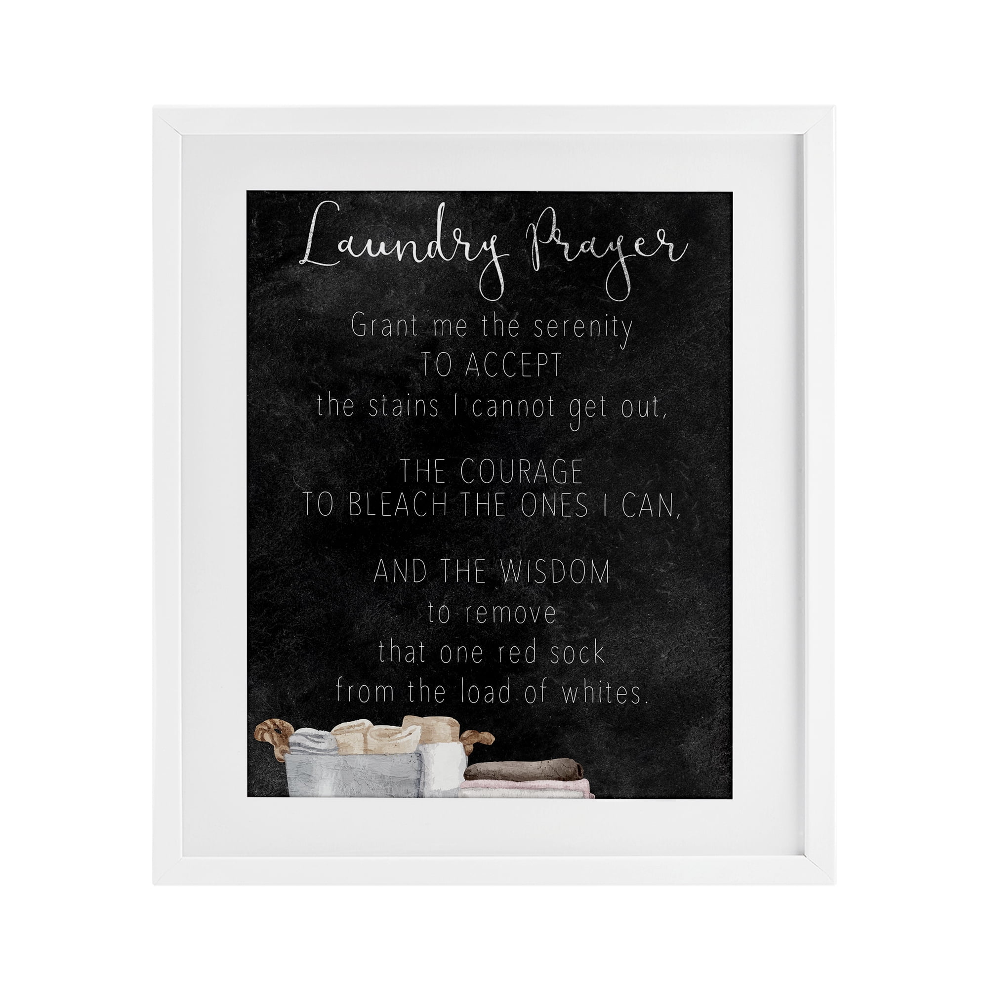 Accept The Stains Laundry Prayer White Framed Print Under Glass, design by Kim Allen