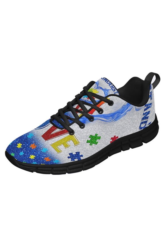 Accept Understand Love Autism Shoes for Men Women Running Shoes Lightweight Walking Sneakers Mesh Athletic Sport Shoes Black Size 11.5
