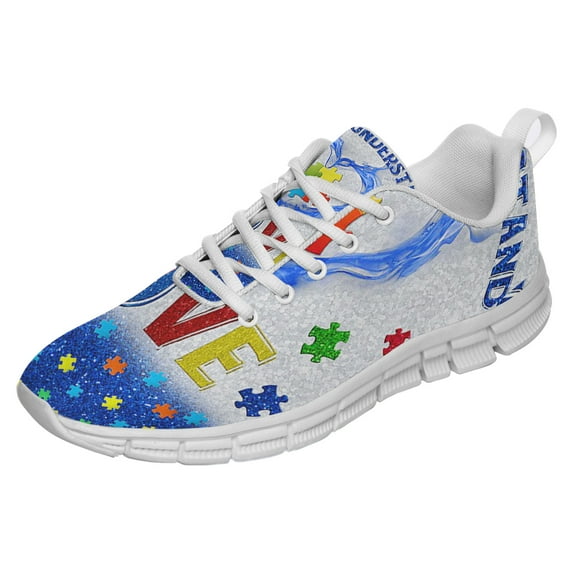 Accept Understand Love Autism Shoes for Men Women Running Shoes Lightweight Walking Sneakers Mesh Athletic Sport Shoes White Size 8.5