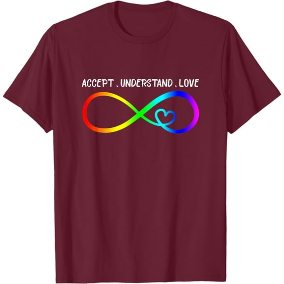 Accept Understand Love Heart Infinity Autism Awareness Unisex T-Shirt for Men Women Kids Toddler,Maroon Color,Size L